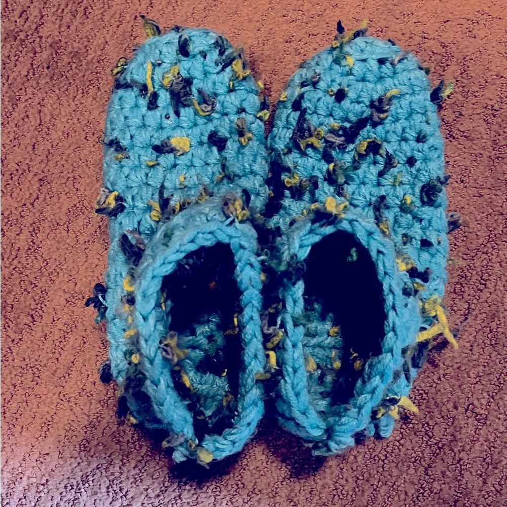 New Handmade Blue and Yellow 
Crochet Bootie Slippers